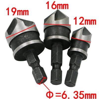 3Pc 12Mm 16Mm 19Mm Countersink ชุดหัวเจาะ1/4 "บิต Chamfer พลาสติกไม้ก้านหกเหลี่ยม