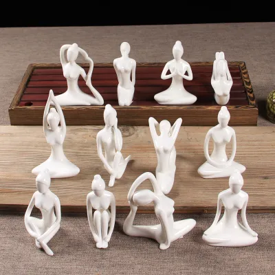 Abstract Art Ceramic Yoga Poses Figurine Porcelain Yoga Lady Figure Statue Home Yoga Studio Decor Ornament