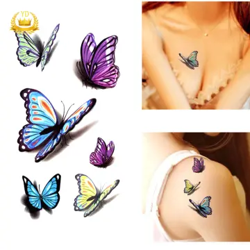 Temporary Tattoo Stickers Big Rose Flower Color Butterfly Tattoo Pattern  For Men Women Tattoo For Hand