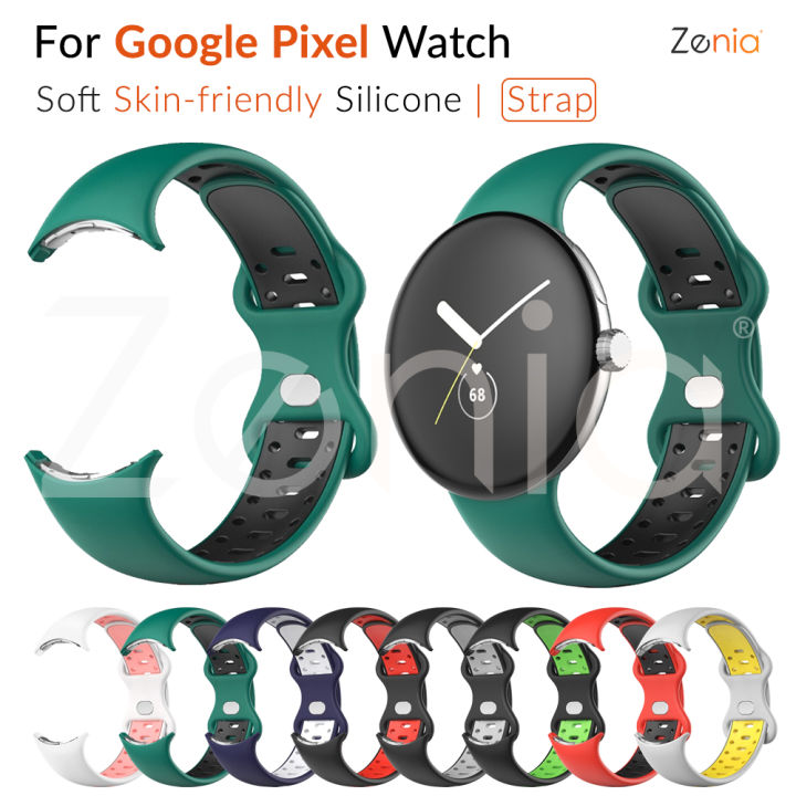 zenia-ผิวง่ายนุ่มกีฬาซิลิโคนสองสีระบายอากาศเปลี่ยนสายรัดข้อมือสายนาฬิกาสำหรับ-google-pixel-กีฬาอุปกรณ์เสริมดูสมาร์ท