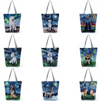 New Starry Sky Animal Dog Printed Handbag Shoulder Bag Womens Large Tote Ladies Casual Leisure Shopping Hand Bag Outdoor Totes