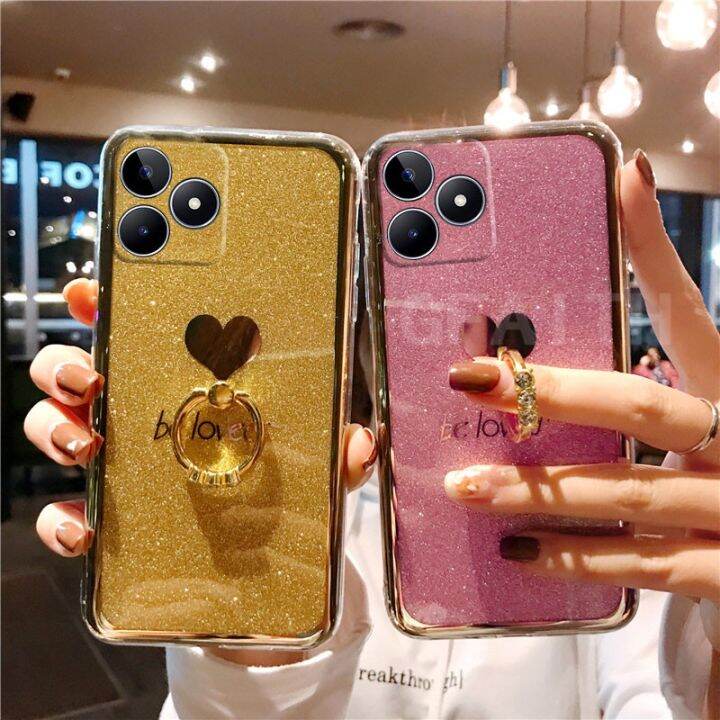 เคสใส่โทรศัพท์-realme-c51-c53-nfc-2023อย่างแข็งสุดหรูใหม่เคสที่มีห่วงสำหรับถือชุบแวววาวฝาครอบการถูกรัก-realmec53เคสมือถือ