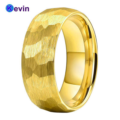 2021Yellow Gold Wedding Band Tungsten Hammer Ring For Men Women Multi-Faceted Hammered Brushed Finish 6MM 8MM Comfort Fit