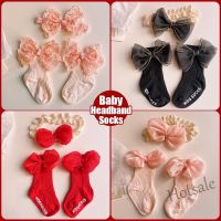 【hot sale】☊ C05 Baby Headband Sock Set Lace Bowknot Hairband Party Daily Spring Summer Head Band Socks Fashion Hair Accessories