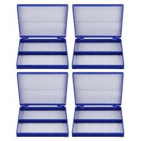 4X Royal Blue Plastic Rectangle Hold 100 Microslide Slide Microscope BoX