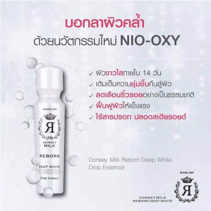 beauty-idol-donkey-milk-reborn-foam-drop-essence-day-night-cream-uv-aqua-sunscreen-ดองกี้-มิลค์-รีบอร์น-beauty-buffet-นมลา