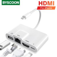 Lightning to HDMI Digital AV Adapter RJ45 Ethernet for iPhone 14 13/iPad to TV1080P Network LAN Wired Adapter Charging Converter