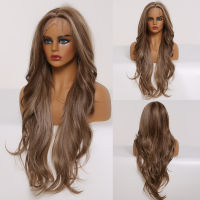 EASIHAIR Long Brown Highlight Lace Front Synthetic Wigs with Baby Hair Lace Wigs for Women High Density Daily Heat Resistant Wig