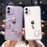 Cute Cartoon Animal Cat Rabbit Clear Phone Case For iPhone 14 Pro Max 13 12 Mini 11 X XS XR 7 8 Plus Funny Transparent TPU Cover