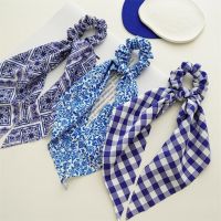 1PC New Women Scrunchie Ribbon Elastic Hair Bands Bow Scarf Blue Head Band for Girls Ladies Hair Ropes Ties Hair Accessories