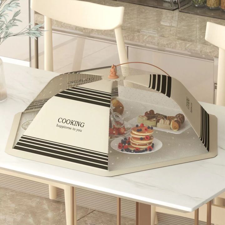 โต๊ะพับได้-ฝาครอบอาหาร-ร่มสไตล์โต๊ะรับประทานอาหาร-ฝาครอบอาหารที่เหลือ-ป้องกันแมลงวัน-ฝุ่น-ครอบคลุม-เครื่องมือทำอาหารในครัว