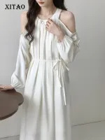 XITAO Dress Off Shoulder Long Sleeve Dress Fashion Temperament Women