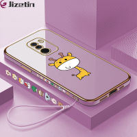 Jizetin Xiaomi MI ฟรีสายคล้อง F1 + การ์ตูนรูปขอบสี่เหลี่ยมยีราฟชุบเคลือบเคสโทรศัพท์หรูหราชุบเคสโทรศัพท์นิ่ม