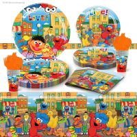▥✒ Sesame Street Cartoon Elmo Party Decoration Tableware Paper Cup Plate Hat Straw Baby Shower Balloon Kids Birthday Party Supplies