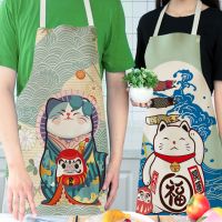 Japanese Cute Lucky Cat Kitchen Cooking Aprons for Woman Cooking Childrens Kid Linen Apron Baking Coffee Shop Accessories