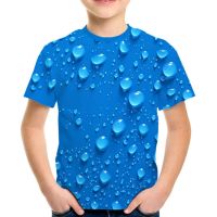 [Tsdopn34gpt]   Summer child fashion 3D T-shirts boys girls deep drop of water leaves printing T-shirts kids Pullover Tshirts 4-13y