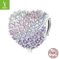 [COD] Ziyuns new gradient heart-shaped beaded platinum-plated luxury shining diamond row 925 silver bead accessories BSC624