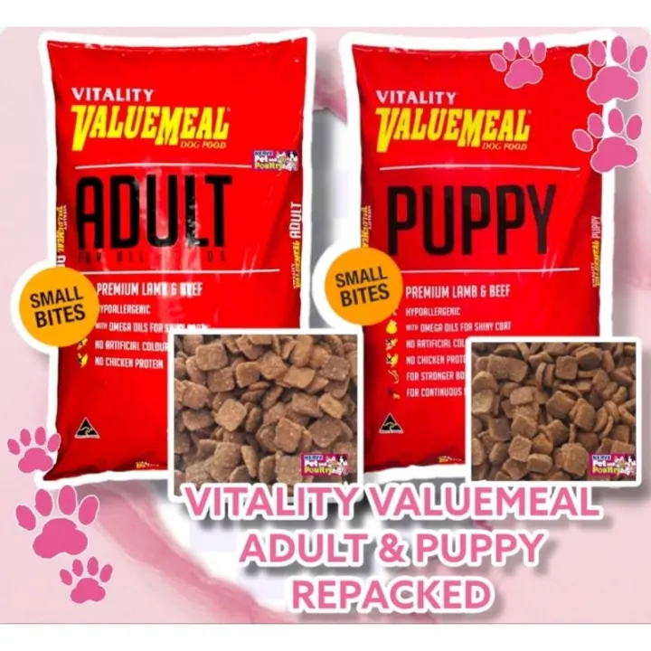 VITALITY VALUEMEAL Adult Puppy DOG FOOD Premium Lamb Beef 1 Kilo