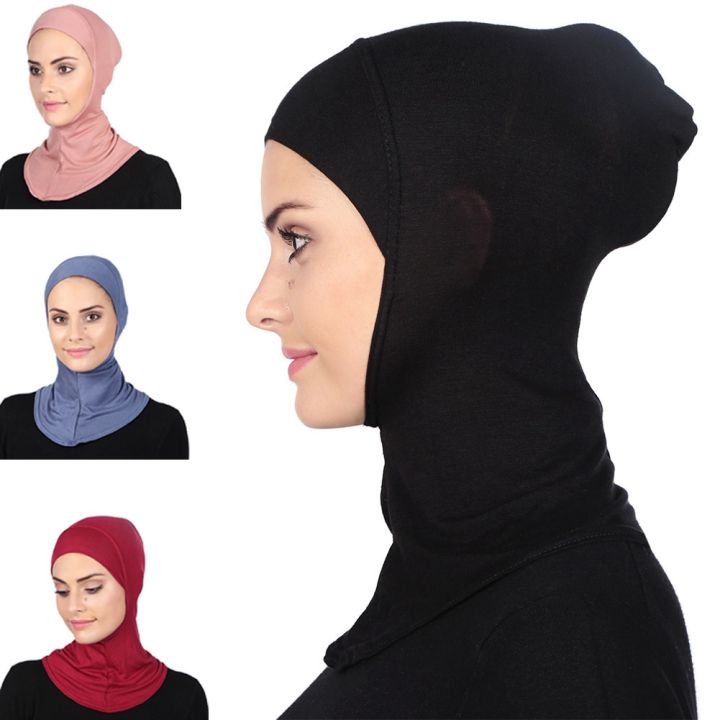 นุ่มมุสลิมคลุมทั้งหมดด้านในhijab-bonnetหมวกผ้าคลุมศีรษะอิสลามคอหมวกไหมพรมอิสลามเครื่องประดับศีรษะผ้าคลุมหน้าและคอ