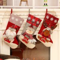 Christmas Stocking Pet Decor First Christmas Gift Fun Tree Snowflake Red Green Plaid Paw Sock Boots Fireplace Home Decoration Socks Tights