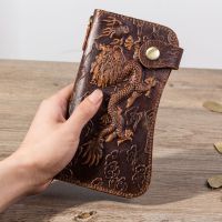 2023 New★ Handmade Retro Long Zipper Leather Wallet Mens RFID Anti-theft Brush Crazy Horse Leather Wallet First Layer Cowhide Clutch