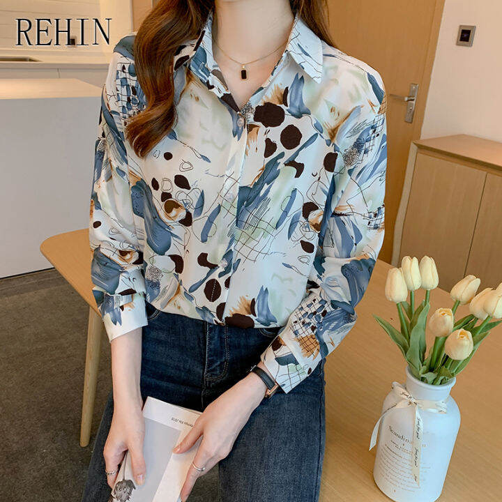 rehin-women-s-top-atumn-new-korean-rafiti-unique-partten-pint-long-sleeved-shirt-lapel-elegant-blouse