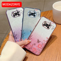 เคสสำหรับ Xiaomi X3 Poco ดอกไม้ Bling กลิตเตอร์ Poco Xiaomi นิ่มลายผีเสื้อปกป้องที่ครอบสำหรับ Xiaomi หลัง X3สำหรับเด็กผู้หญิง