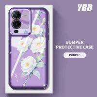 โทรศัพท์ YBD เคสสำหรับ Vivo V27 Pro S16 Pro S16E V27E 4G V25 Pro Camellia ดอกไม้ลวดลายโปร่งใสสี TPU Carmera แบบนิ่มฟิล์มเลนส์