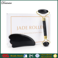 Natural Quartz Scraper Jade Roller Guasha Set Black Genuine Jade Stone Massage Face Lifting Facial Massager Tool for Back Neck