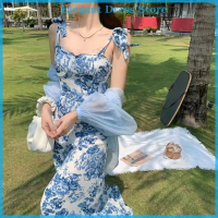 [KP Elegant]?? 2023ฤดูร้อนผู้หญิง VINTAGE Flower SLING Dress Bow Tie STRAP FLAT COLLAR แขนกุด backless ผู้หญิงเสื้อผ้า A-Line Dress สายปรับได้ Elegant LADIES DRESS