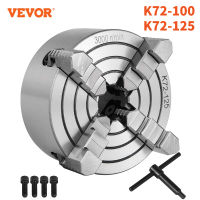 VEVOR 4ขากรรไกรเครื่องกลึงโลหะด้วยมือ K72-100 125มม. K72-125อิสระย้อนกลับได้ W/ 4ชิ้นสกรูยึดสำหรับการเจาะไม้กลึง CNC