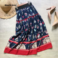 Patchwork Cartoon Printed Women Long Skirt VD1952 High Waist Blue Pink Y2K Skirt Faldas Jupe Femme Rokken