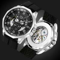 นาฬิกาสุดหรูยี่ห้อ SAS Steampunk Skull Mechanical Hollow Watch แฟชั่นของผู้ชายสแตนเลสสตีลสายซิลิคอน3D คลาสสิกนาฬิกาข้อมืออะนาล็อกส่องสว่างแบบลำลอง (หน้าปัดสีขาวพร้อมสีเงิน)