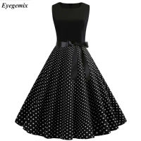 KKWomen ฤดูร้อนชุด2023 Robe Vintage 1950S 60S Pin Up Big Swing Party ใส่ทำงาน Rockabilly ชุดสีดำ Polka Dot Vestidosq11