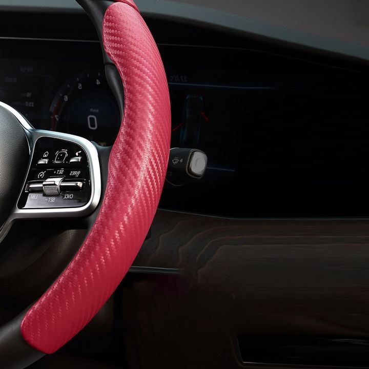 two-dog-sells-cars-สำหรับ38ซม-คู่คาร์บอนไฟเบอร์สีแดงดู-universal-car-steering-wheel-booster-cover-non-slip-interior-deocration-cover