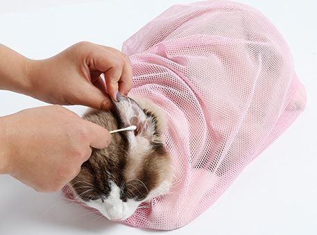 ถุงตาข่ายอาบน้ำแมว-ถุงตัดเล็บแมว-ถุงอเน็กประสงค์-สีเหลือง