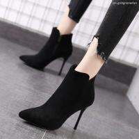 COD dsdgfhgfsdsss ♂✶✙Pointed toe short boots women s 2020 autumn and winter new black net red Martin high-heeled all-match thin-heeled nude thin