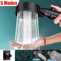 Shower Head Portable 5 Modes Showerhead ABS Plastic Chrome High Pressure Black Douche Set With Button Hose Bathroom Accessories Showerheads