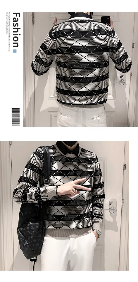 ZJYJFC Men's Fashion Stripe Jacquard Sweater