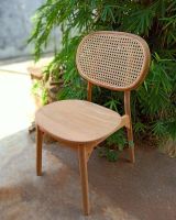 เก้าอี้ไม้สักพนักพิงหวายทรงรี เก้าอี้มินิมอล / Cane Dining Chair [ ส่งฟรีทั่วไทย ]