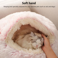 Round Winter Warm Dome Pet House 2 In 1 Pet Cat Bed Foldable House Small Dogs Cats Nest Soft Long Plush Sleeping Bed Supplies