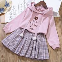 4 6 8 10 12 Years Girls Clothing Sets Cotton Cartoon Little Bear Hoodies + Pleated Skirt 2Pcs Suit For Children Birthday Present