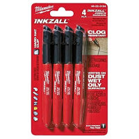 Milwaukee 48-22-3104 Inkzall Point Marker, Fine, Black, INKZALL™ Black Fine Point Marker, 4-Pack