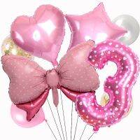 【CC】 Bow Baby Pink Set 32inch Dot Numbering Stroller Helium 1st Birthday Decorations Shower