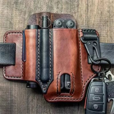 hot！【DT】✶□  Cowhide Leather Buckle Multifunctional Cover Outdoor Camping Waist Storage