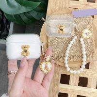 For baseus W3 Case Cute bear Pearl Pendant Earphone Cover for baseusw3 Transparent Silicone hearphone Accessories fundas