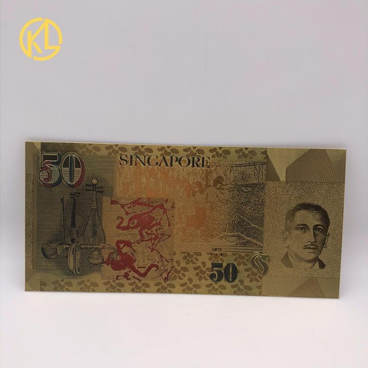 chat-support-kl-10ชิ้น50เหรียญสิงคโปร์ทอง999999ธนบัตรฟอยล์สีทองธนบัตรสำหรับเงินโทเค็นหรือของขวัญวันเกิดของสะสม