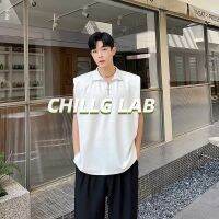 ℡✣ CHILLG LAB เสื้อกั๊กอเนกประสงค์เทรนด์แฟชั่นในเมืองสีทึบใหม่ชายฮาราจูกุประเภทหลวมเรียบง่ายสไตล์ญี่ปุ่นปกเสื้อกันเหงื่อ