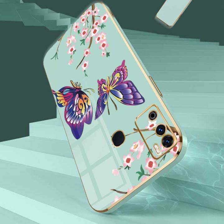 เคสสำหรับ-infinix-hot-9-play-infinix-x680หรูหราผีเสื้อที่สวยงามพร้อมกล้องดอกไม้เคสโทรศัพท์ขอบชุบซิลิโคนฝาครอบอ่อนพร้อมฟรีสายคล้อง