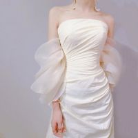 French light wedding dress bride high-end sense niche satin strap Mori super fairy go out yarn welcome man